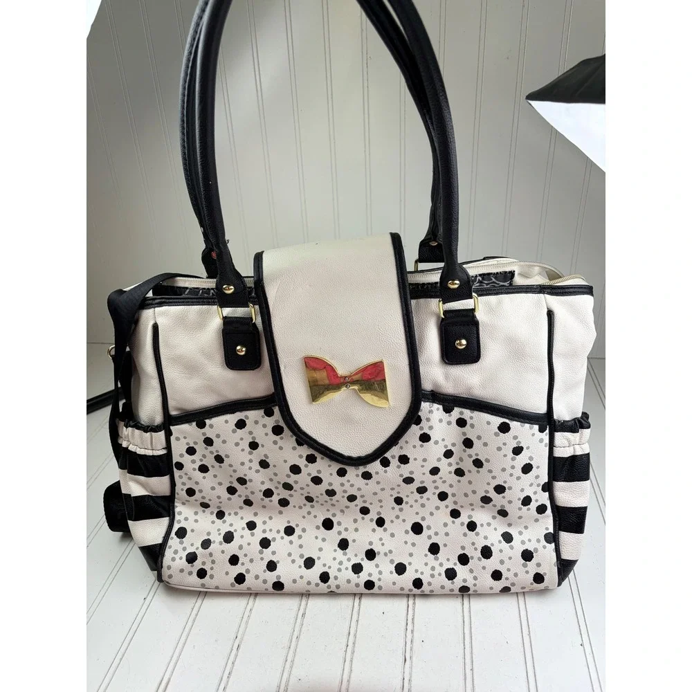 Betsey Johnson Vintage Y2K White Polka Dot Bow Diaper Bag Crossbody Purse